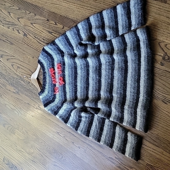 WOOL oversized striped Italian Handknit sweater dress tunic Long sleeves funnel - Picture 17 of 17